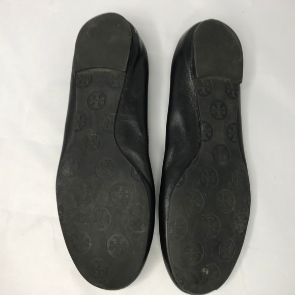 Tory Burch Reva Black Ballet Flats Gold Emblem 8 - Picture 5 of 6